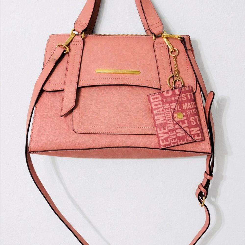 Steve Madden Coral Pink Structured Satchel with Gold Hardware